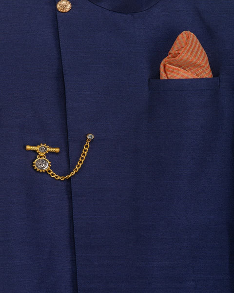 Pre-Order: Navy Blue Bandhgala with Brooch and Patiala