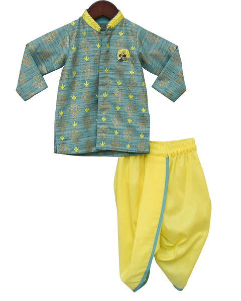 Pre-Order: Sea Blue Kurta with Yellow Dhoti
