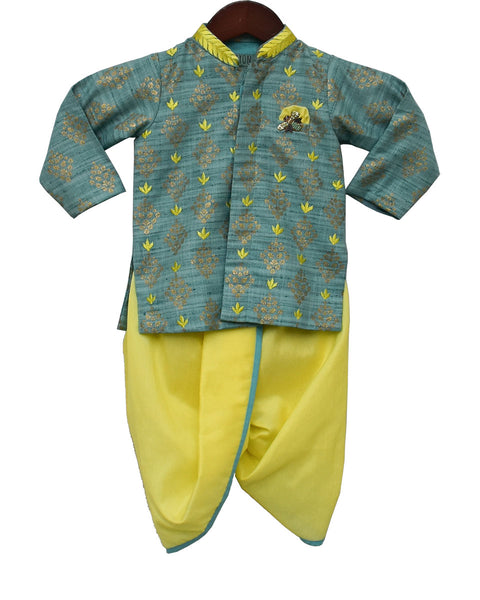 Pre-Order: Sea Blue Kurta with Yellow Dhoti