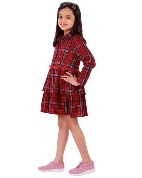 Lurex Check Yarn Dyed Tier Dress with Velvet tape at waist