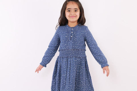 Silver Foil Pintuck Smocked Dress