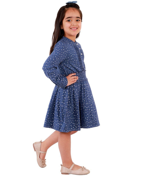 Silver Foil Pintuck Smocked Dress