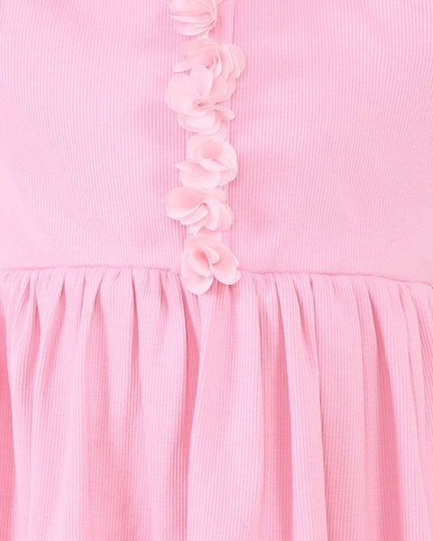 Rib Dress with Lazer cut Flower Applique