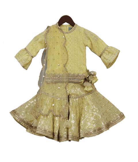 Pre Order: Lemon Yellow Embroidery Kurti with Sharara