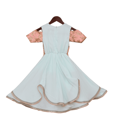 Pre-Order: Light Blue Anarkali Dress with attached Embroidery Jacket