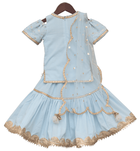 Pre Order: Light Blue Lucknowi Kurti with Lehenga