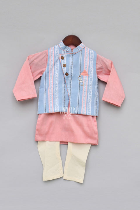 Pre-Order: Light Blue Printed Nehru Jacket Set