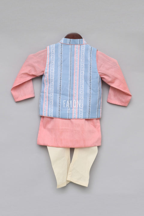 Pre-Order: Light Blue Printed Nehru Jacket Set