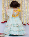 Pre-Order: Light Blue Chiffon Saree with Yellow Top