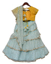 Pre-Order: Light Blue Chiffon Saree with Yellow Top