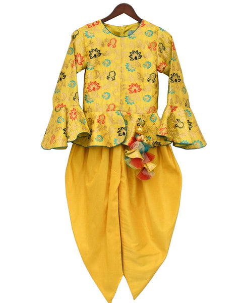 Pre-Order: Lime Green Brocade Peplum Top with Dhoti