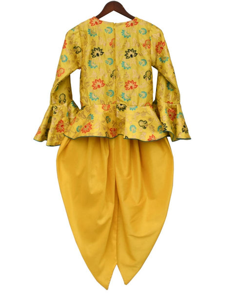 Pre-Order: Lime Green Brocade Peplum Top with Dhoti