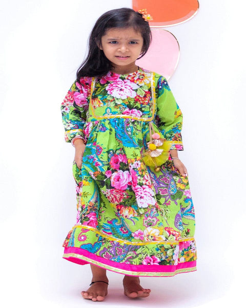 Pre-Order: Lime Green Printed Anarkali