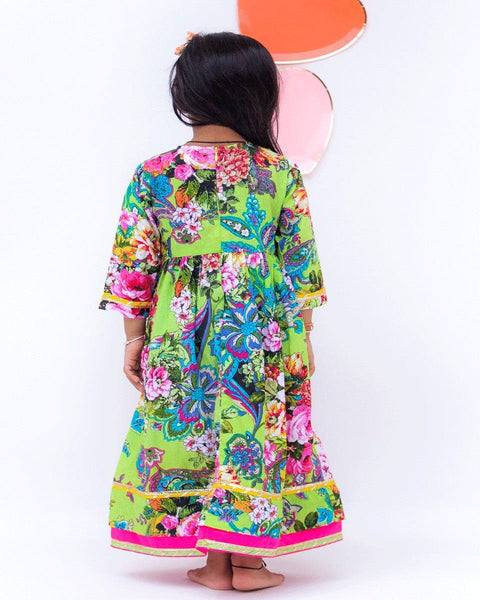 Pre-Order: Lime Green Printed Anarkali