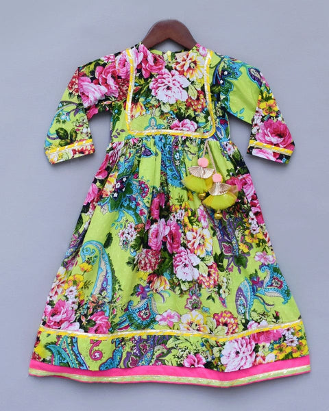 Pre-Order: Lime Green Printed Anarkali