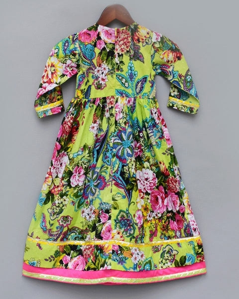 Pre-Order: Lime Green Printed Anarkali