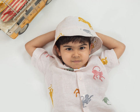 Pre-Order: Linen Printed Co-Ordinated Set Bucket Hat-3 Pc