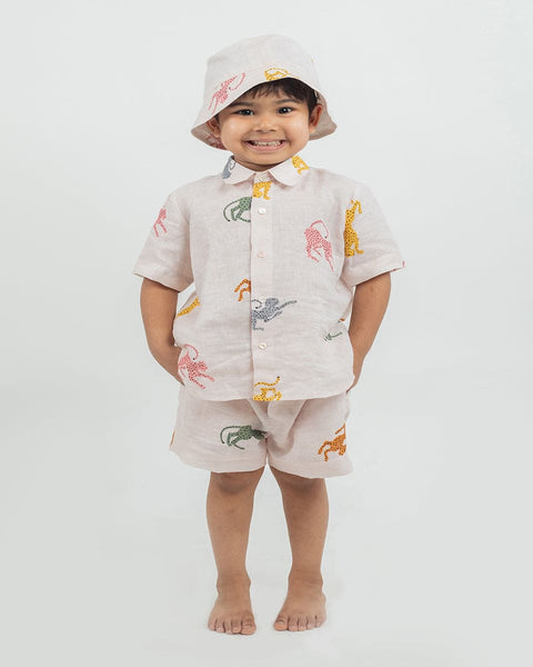 Pre-Order: Linen Printed Co-Ordinated Set Bucket Hat-3 Pc