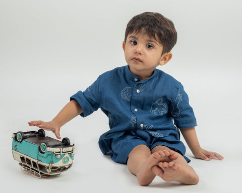 Pre-Order: Linen Hand Embroidered Katha Co-ordinated Set with Bucket Hat -3 PC