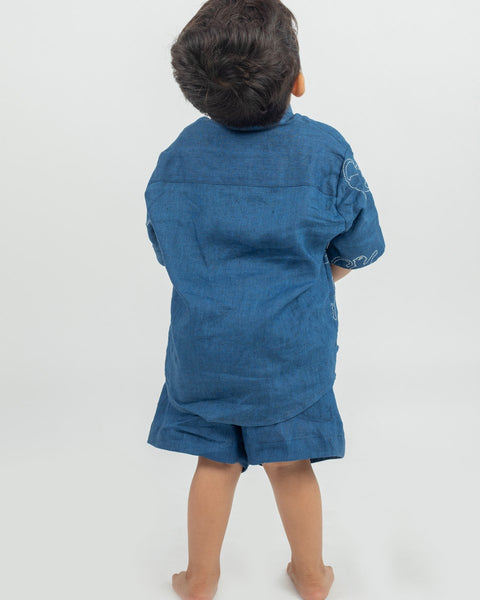 Pre-Order: Linen Hand Embroidered Katha Co-ordinated Set with Bucket Hat -3 PC