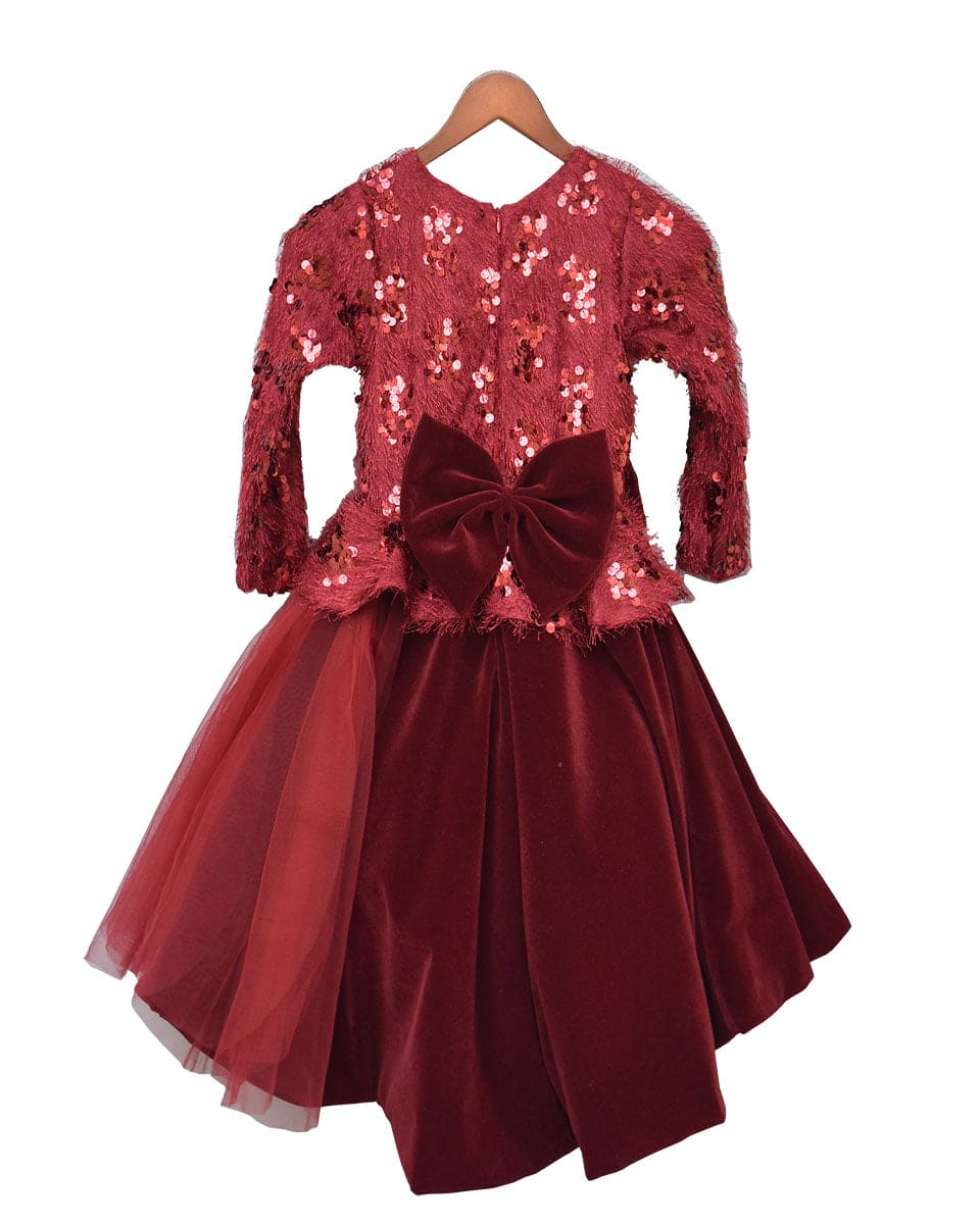 Pre-Order: Maroon Sequence High Low Frock– Peonyy Kids