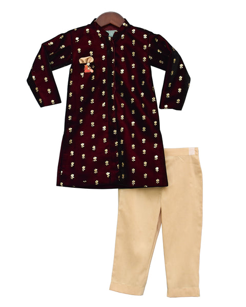 Pre-Order: Maroon Velvet Ajkan with Pant