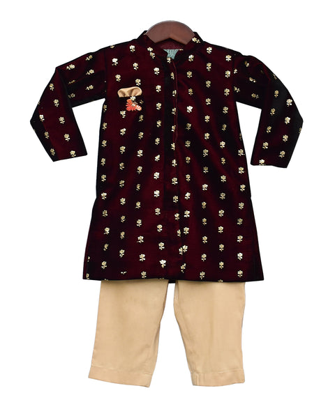 Pre-Order: Maroon Velvet Ajkan with Pant