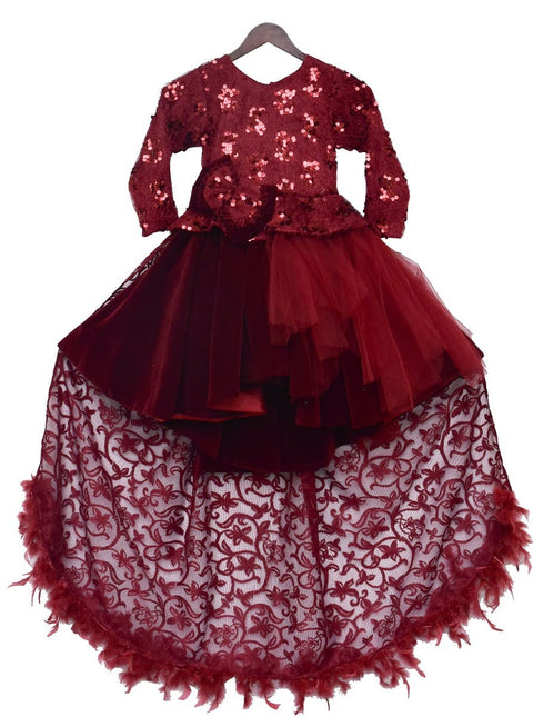 Pre-Order: Maroon Velvet High Low Gown