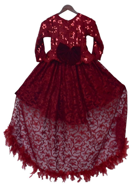 Pre-Order: Maroon Velvet High Low Gown