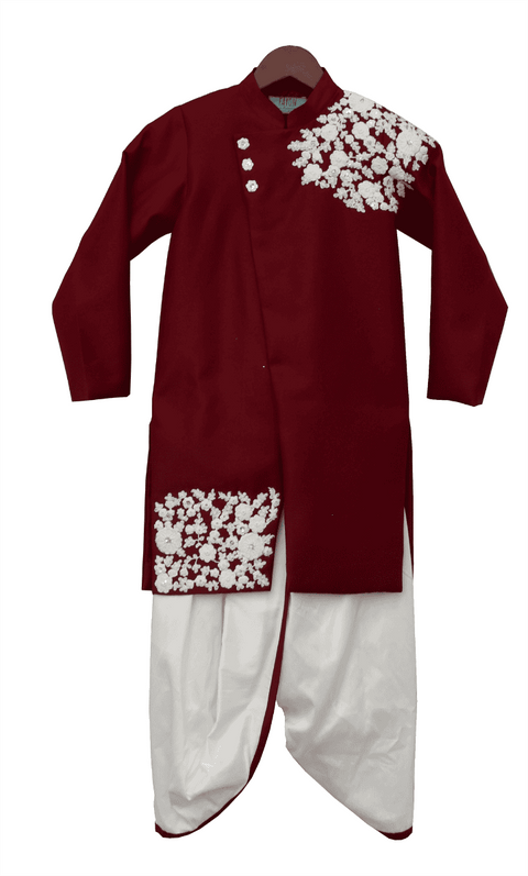 Pre-Order: Maroon Embroidery Ajkan with Dhoti