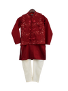 Pre-Order: Maroon Embroidery Jacket with Kurti and Churidar