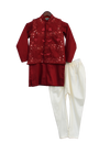Pre-Order: Maroon Embroidery Jacket with Kurti and Churidar