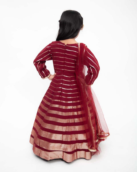 Pre-Order: Maroon Sequins Strips Anarkali