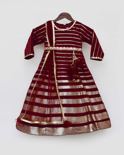 Pre-Order: Maroon Sequins Strips Anarkali