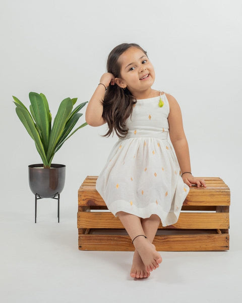 Pre-Order: Cotton Airy Dress with Zari Bootas Woven and Lime Green Lasel