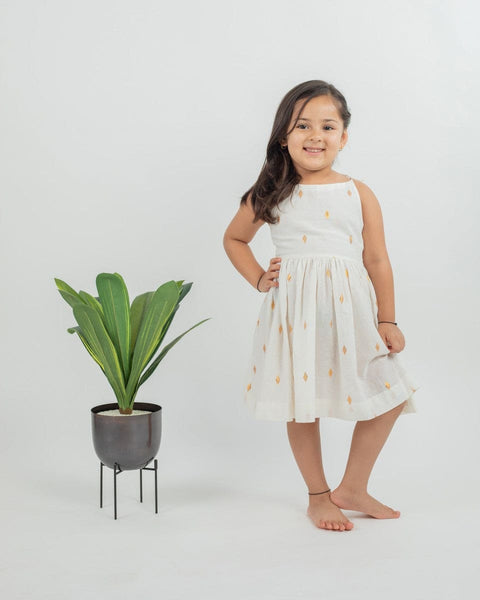 Pre-Order: Cotton Airy Dress with Zari Bootas Woven and Lime Green Lasel