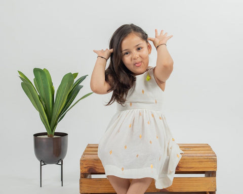 Pre-Order: Cotton Airy Dress with Zari Bootas Woven and Lime Green Lasel