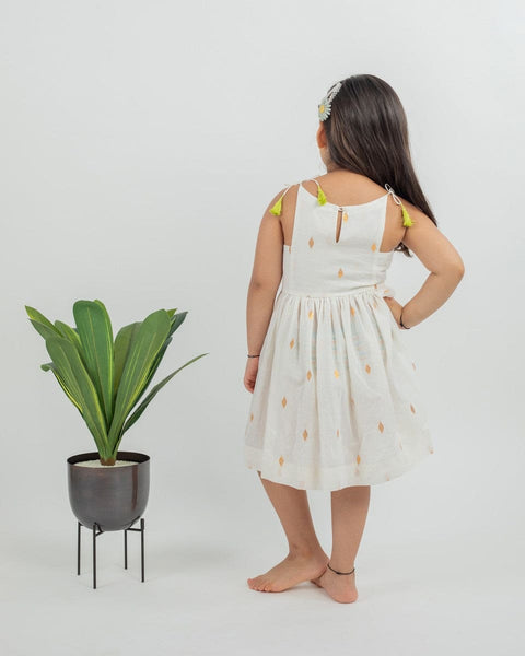 Pre-Order: Cotton Airy Dress with Zari Bootas Woven and Lime Green Lasel