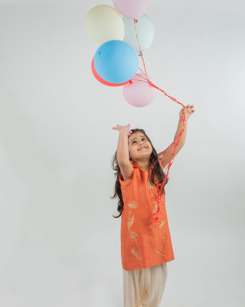 Pre-Order: Chanderi Handwork Kurta with Muslin Dhoti