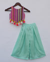 Pre-Order: Multi color Knitted Top with Aqua Palazzo Pant