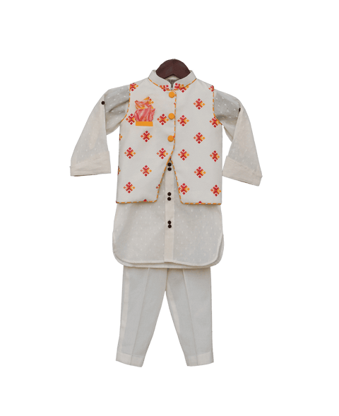 Pre Order: Multi Colour Butti Nehru Jacket with Kurta & Pant