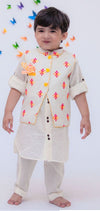 Pre Order: Multi Colour Butti Nehru Jacket with Kurta & Pant