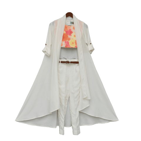 Pre-Order: Multi Colour Crop Top with Pant & Long Shrug