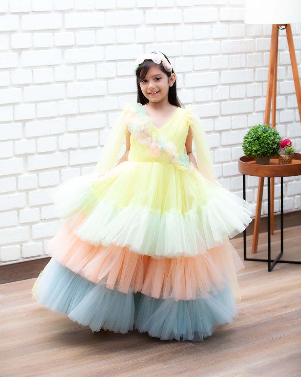 Multi Color Lace Tulle Pageant Girl Dress Flower Girl Party Tulle Gown