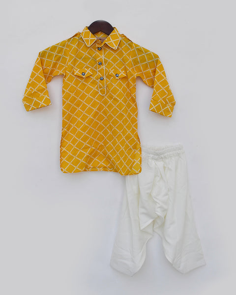 Pre-Order: Mustard Printed Kurta with Salwar