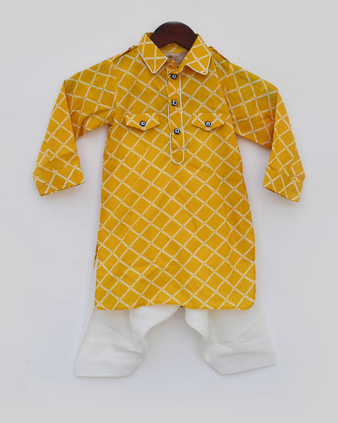 Pre-Order: Mustard Printed Kurta with Salwar