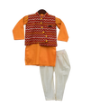 Pre-Order: Mustard Yellow Kurta with Printed Nehru Jacket Set