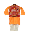 Pre-Order: Mustard Yellow Kurta with Printed Nehru Jacket Set