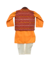 Pre-Order: Mustard Yellow Kurta with Printed Nehru Jacket Set