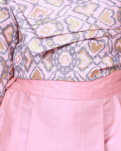 Powder Pink One Shoulder Crop Top Skirt Set
